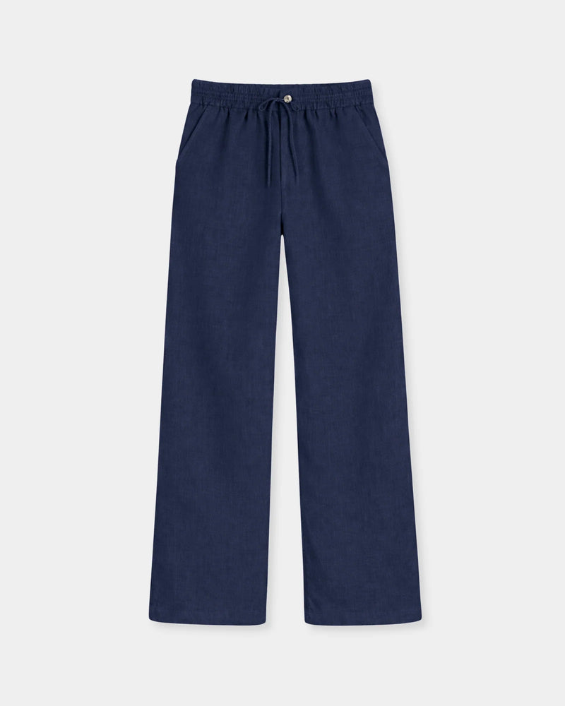 Noirève Navy Linen Trousers