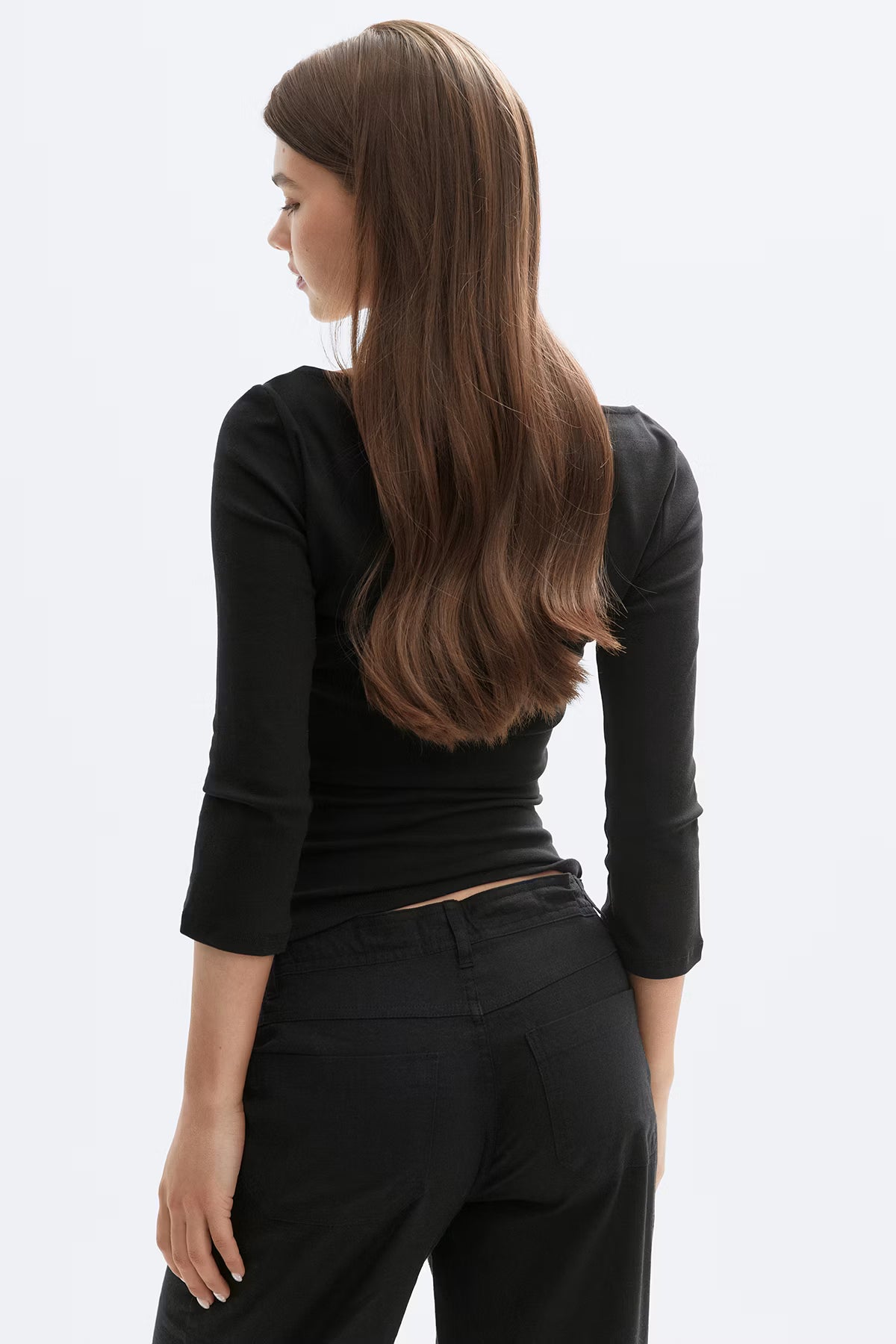 Quarter sleeve boatneck top - Black
