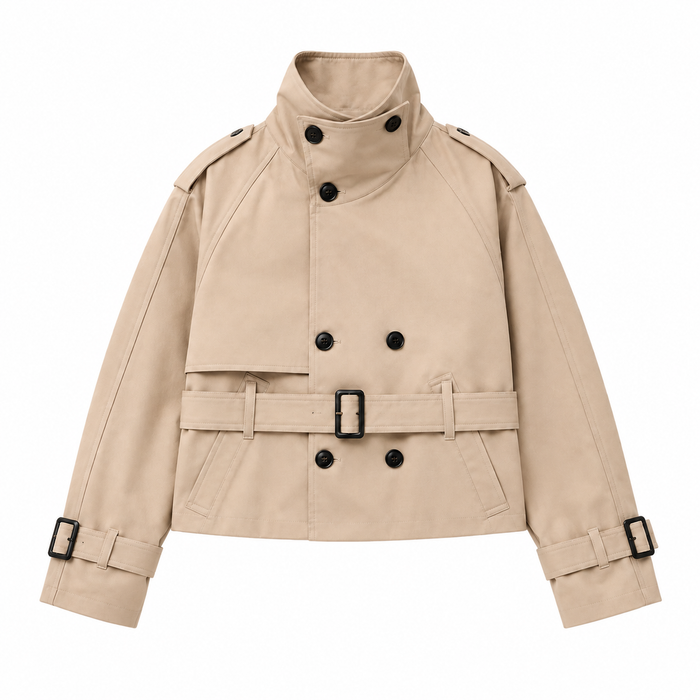Cropped Belted Trench Jacket - Creme