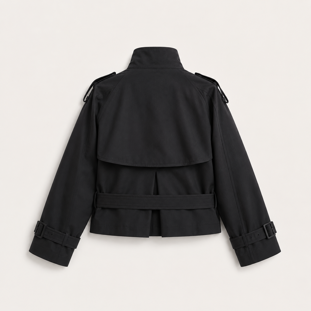 Cropped Belted Trench Jacket - Black