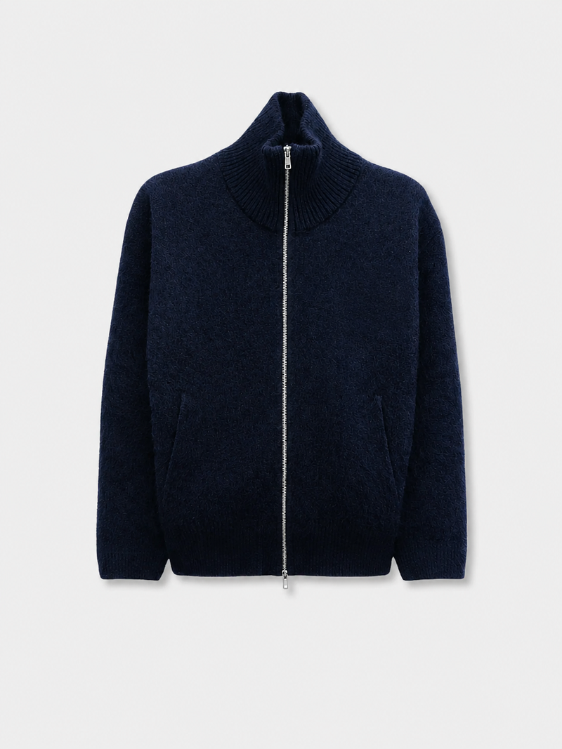 Navy Blue - Mohair Knit Zip-up
