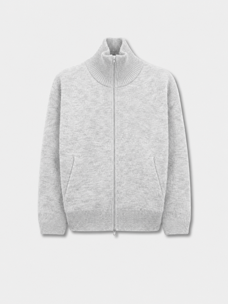 Light Grey - Mohair Knit Zip-up