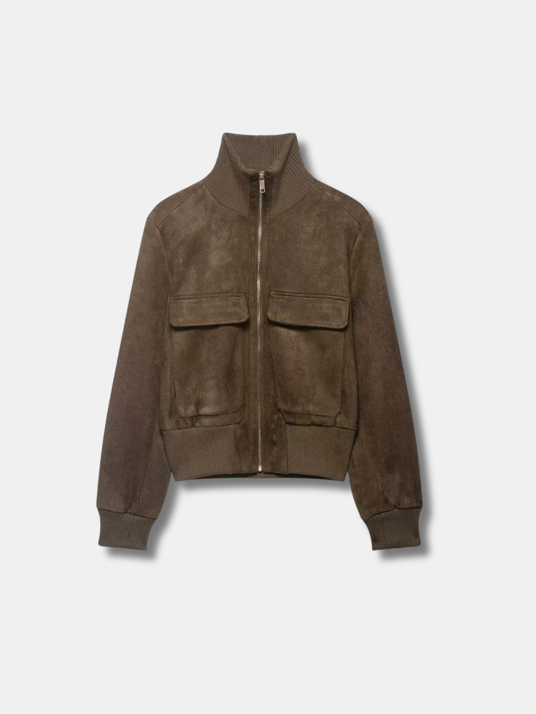 Suede Knit-Sleeve Bomber