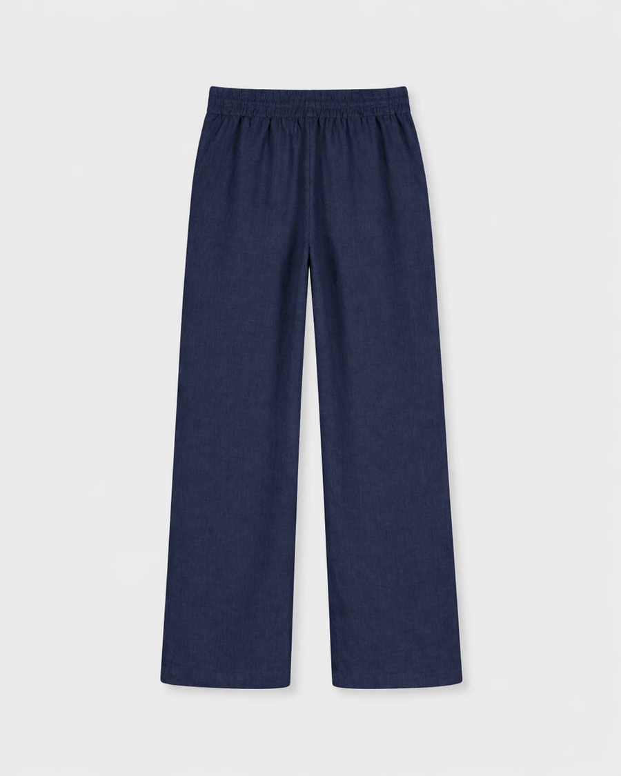 Noirève Navy Linen Trousers