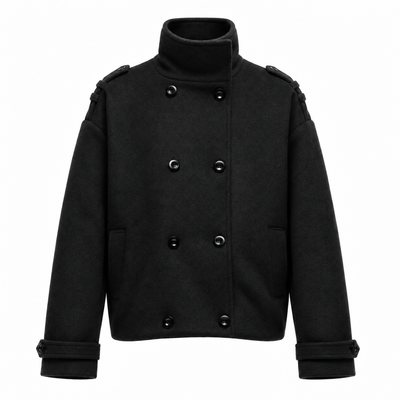Boxy Double-Breasted Wool Jacket - Black
