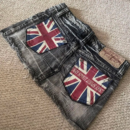 Union Jack Patchwork Denim Skirt – Blue