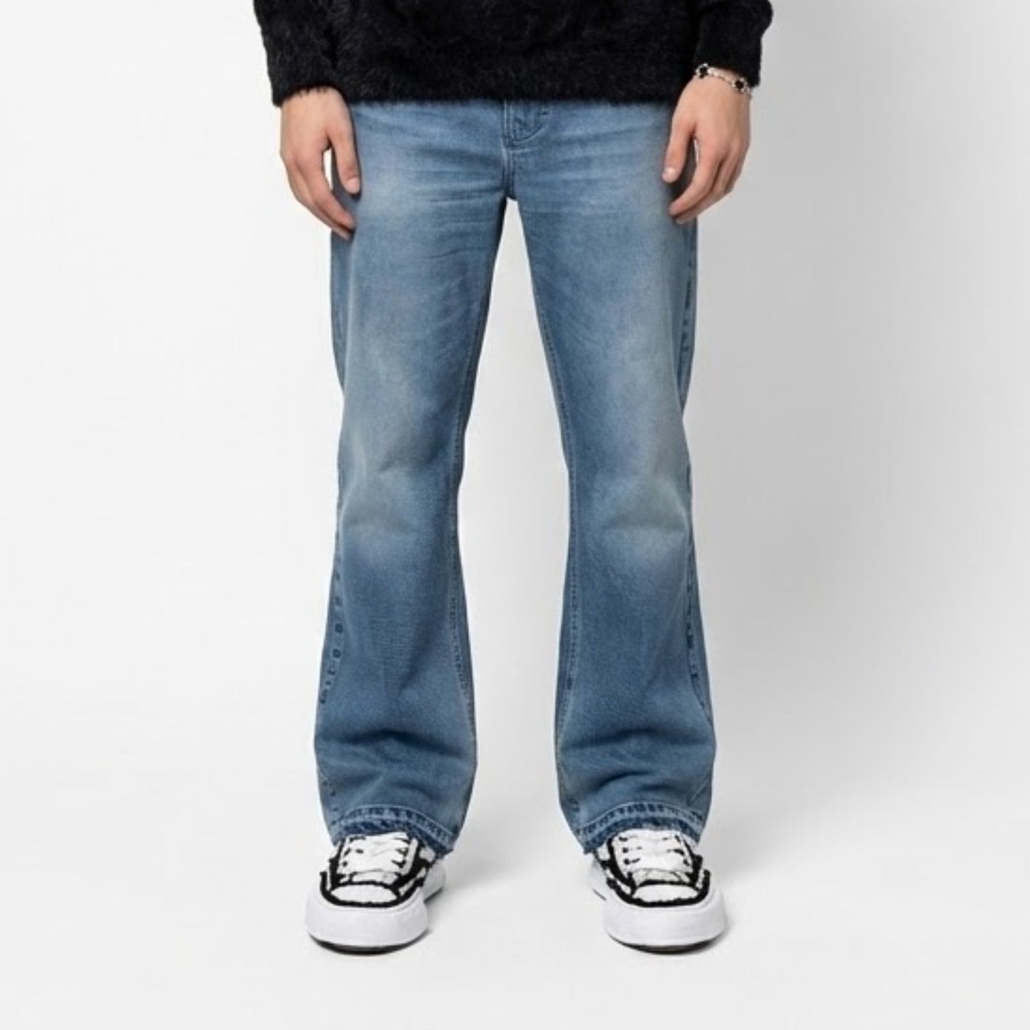 Noireve - Flared Blue Washed Denim Jeans
