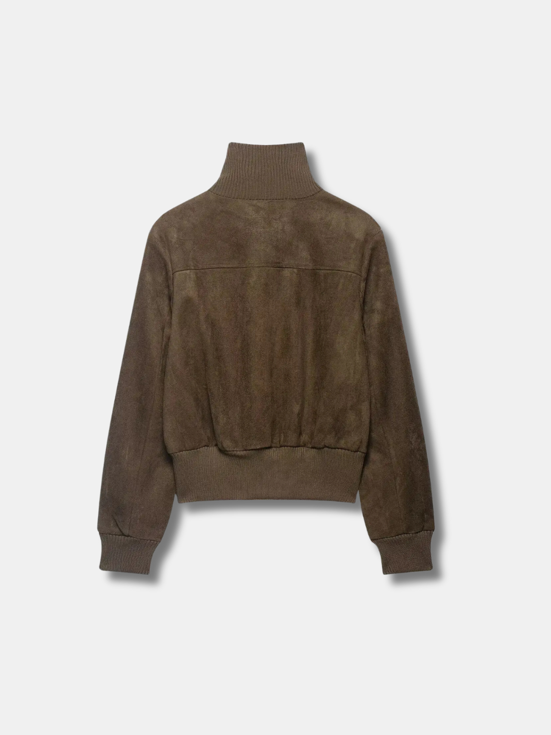 Suede Knit-Sleeve Bomber