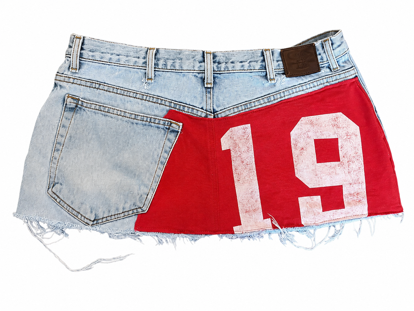 Red Applique Print Denim Skirt