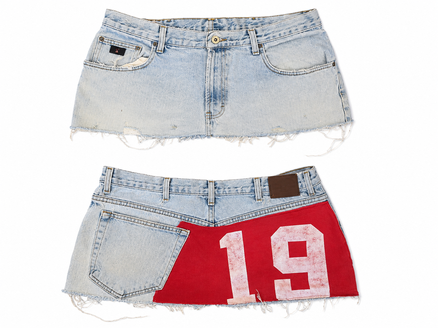 Red Applique Print Denim Skirt