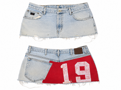 Red Applique Print Denim Skirt