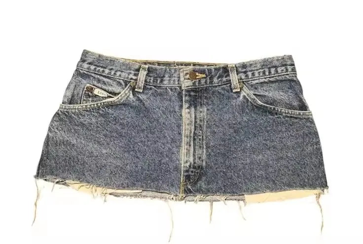 Red Applique Print Denim Skirt