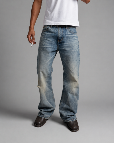 Distressed Washed Bootcut Jeans