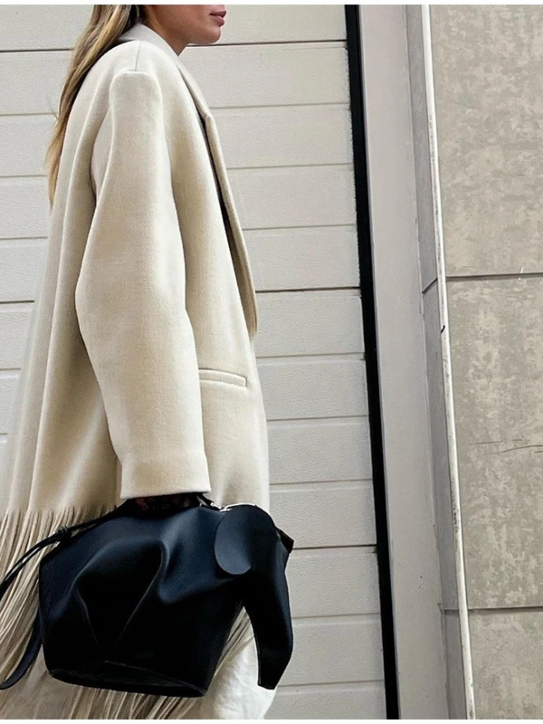 Fringe Hem Long Coat