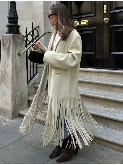 Fringe Hem Long Coat