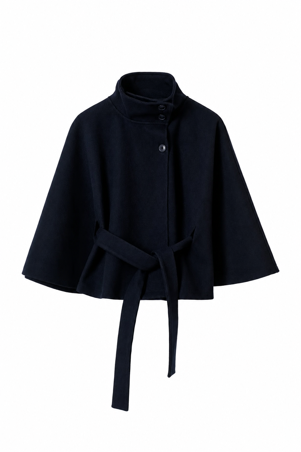 Belted Cape Coat - Navy Blue