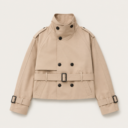 Cropped Belted Trench Jacket - Creme