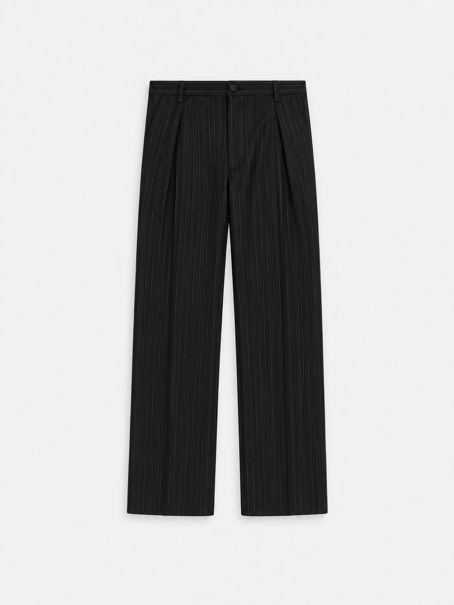 Pinstripe Pleated Trousers