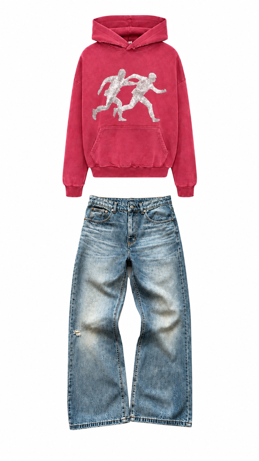 Outfit Bundle - Red Runners & Distressed Washed Bootcut Jeans