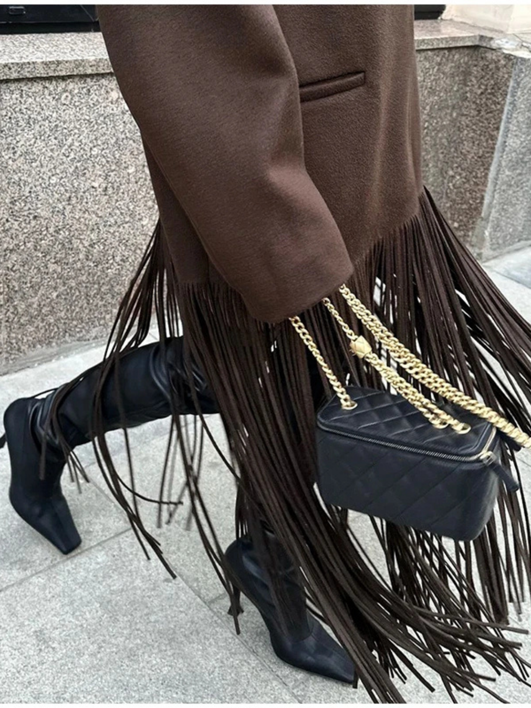 Fringe Hem Long Coat