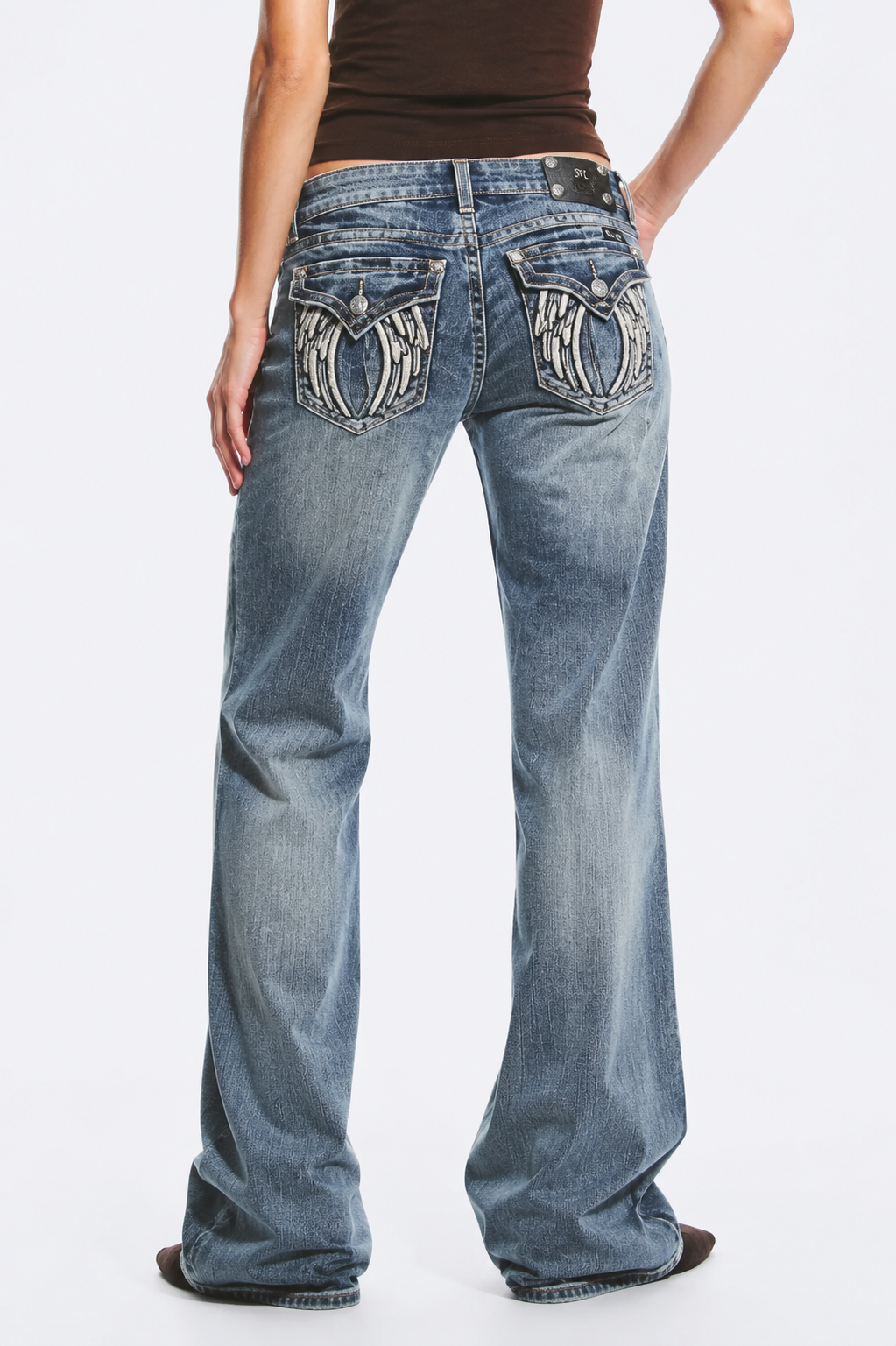 Charcoal Embroidered Bootcut Jeans