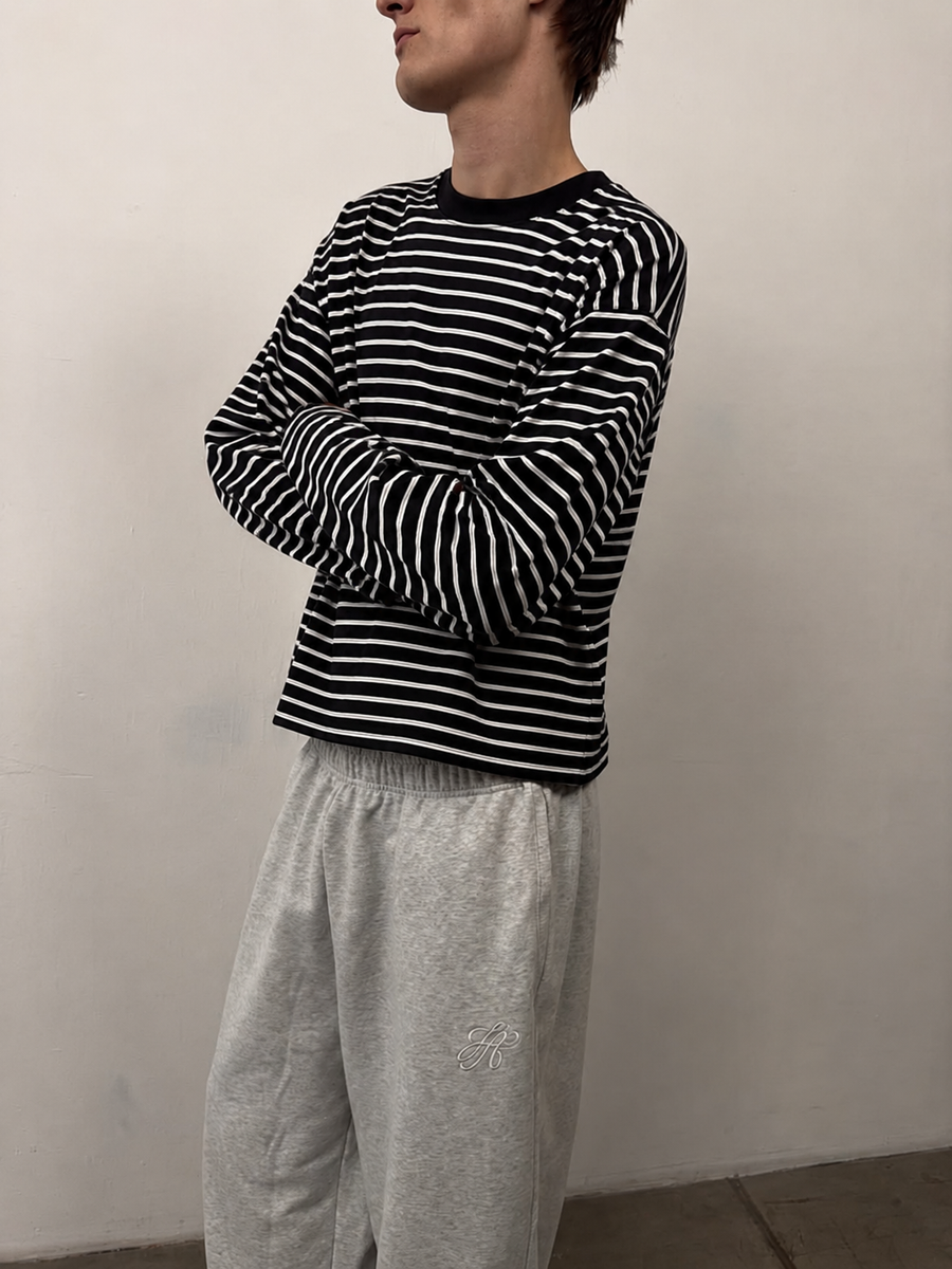 Black Boxy Striped Longsleeve