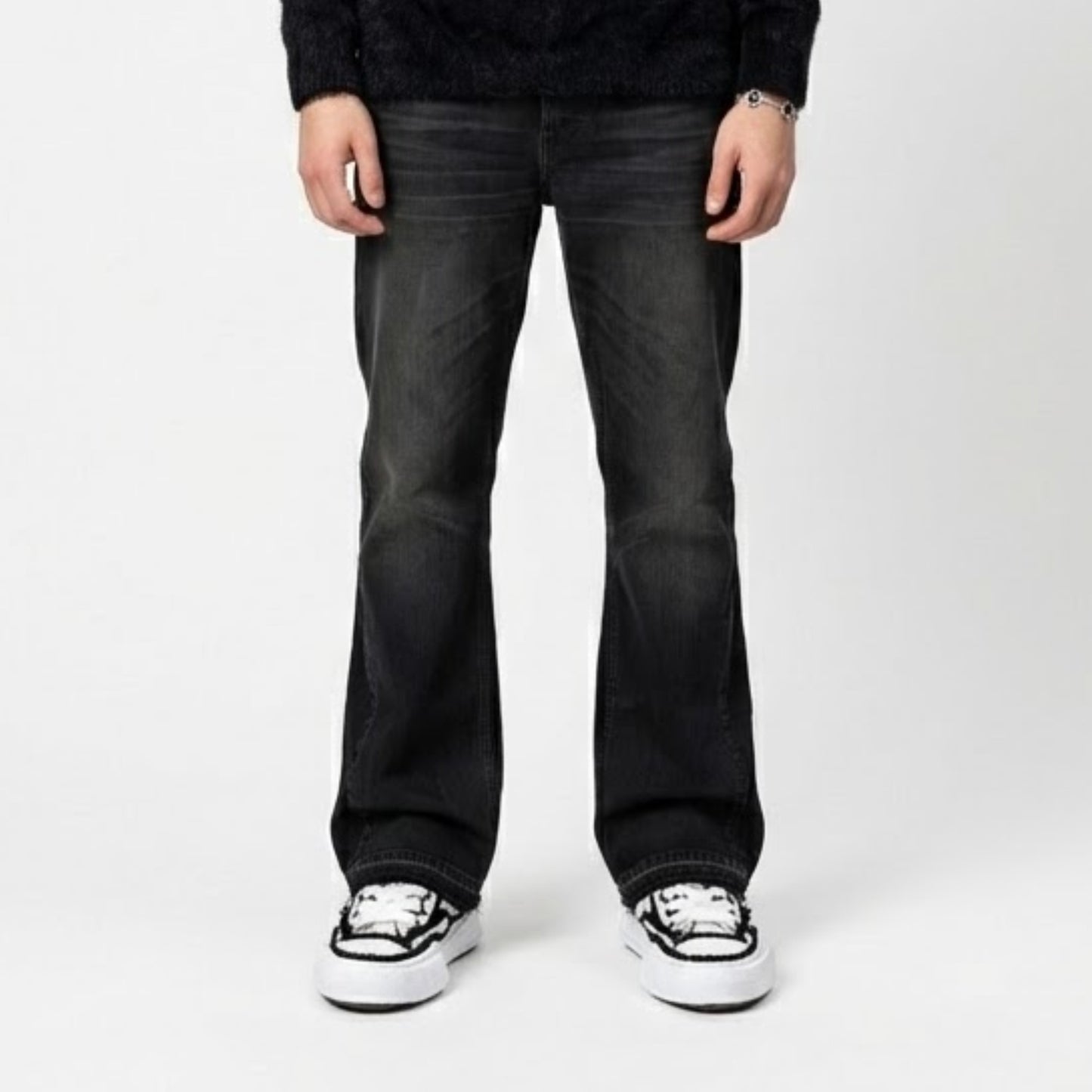Noireve - Flared Black Washed Denim Jeans
