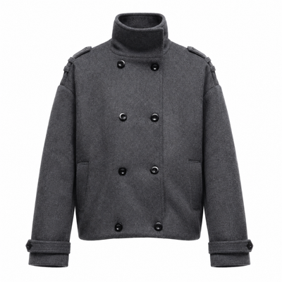 Boxy Double-Breasted Wool Jacket - Grey