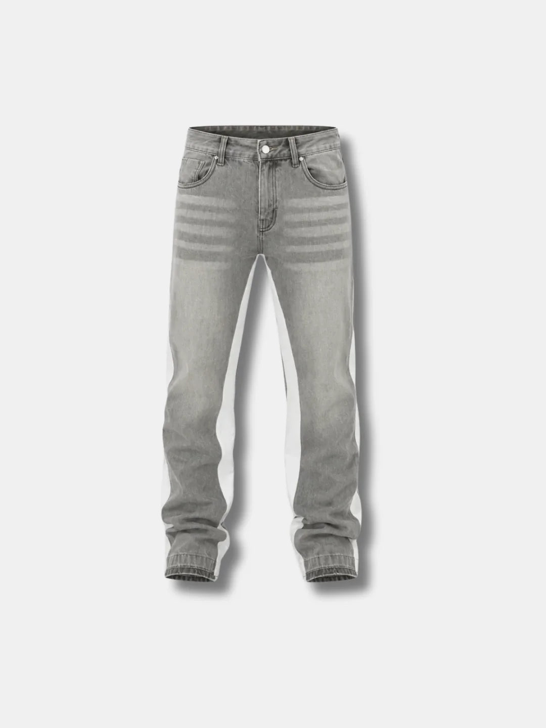Grey Stacked Striped Denim Jeans