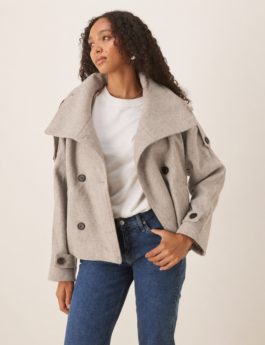 Cropped Trench Coat - Grey