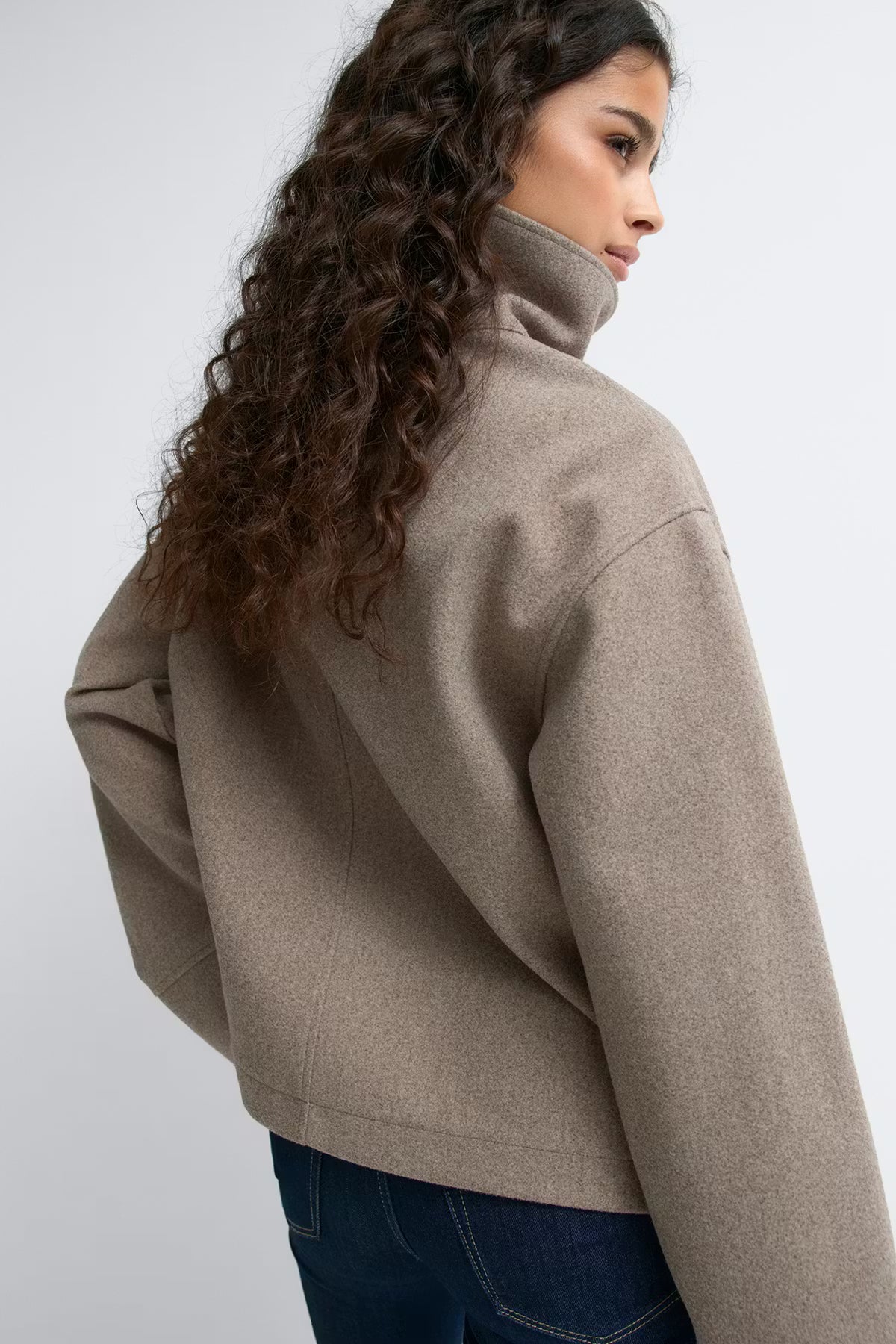 High Neck Short Felt Jacket