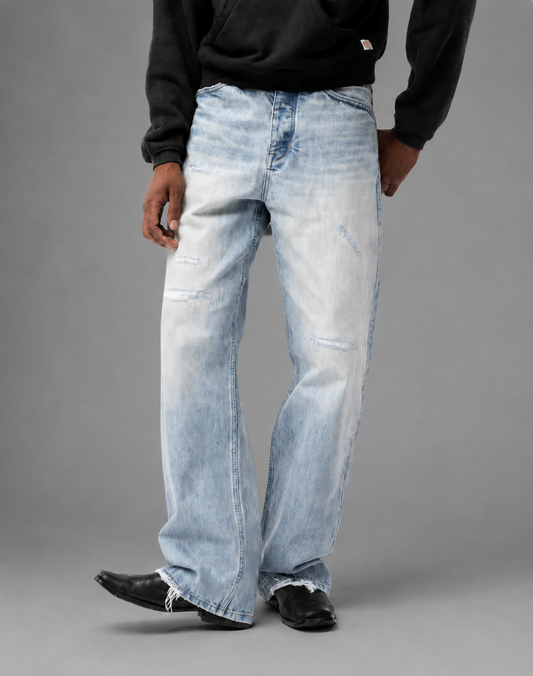 Distressed Light Blue Washed Jeans