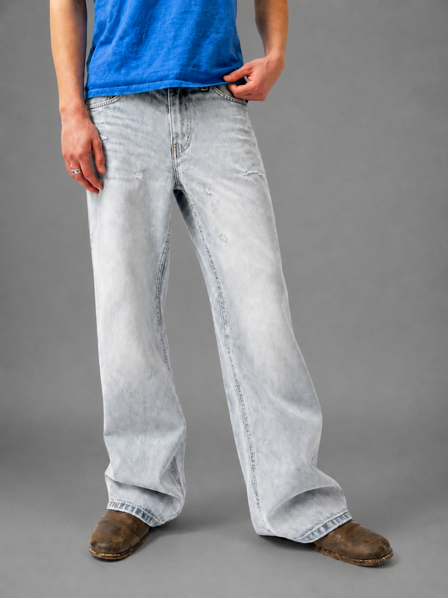 Bateau Distressed Straight Jeans — Light Grey Wash