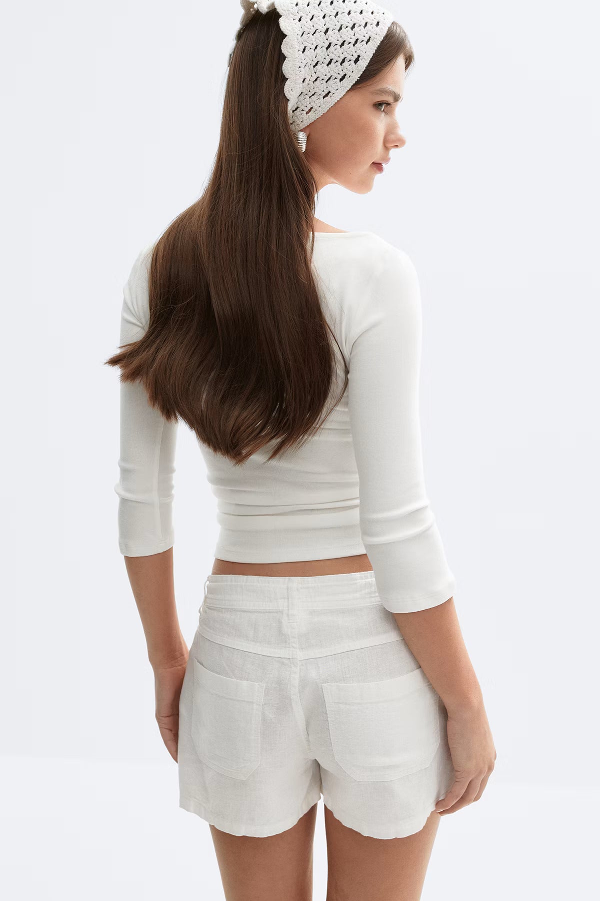 Quarter sleeve boatneck top - White