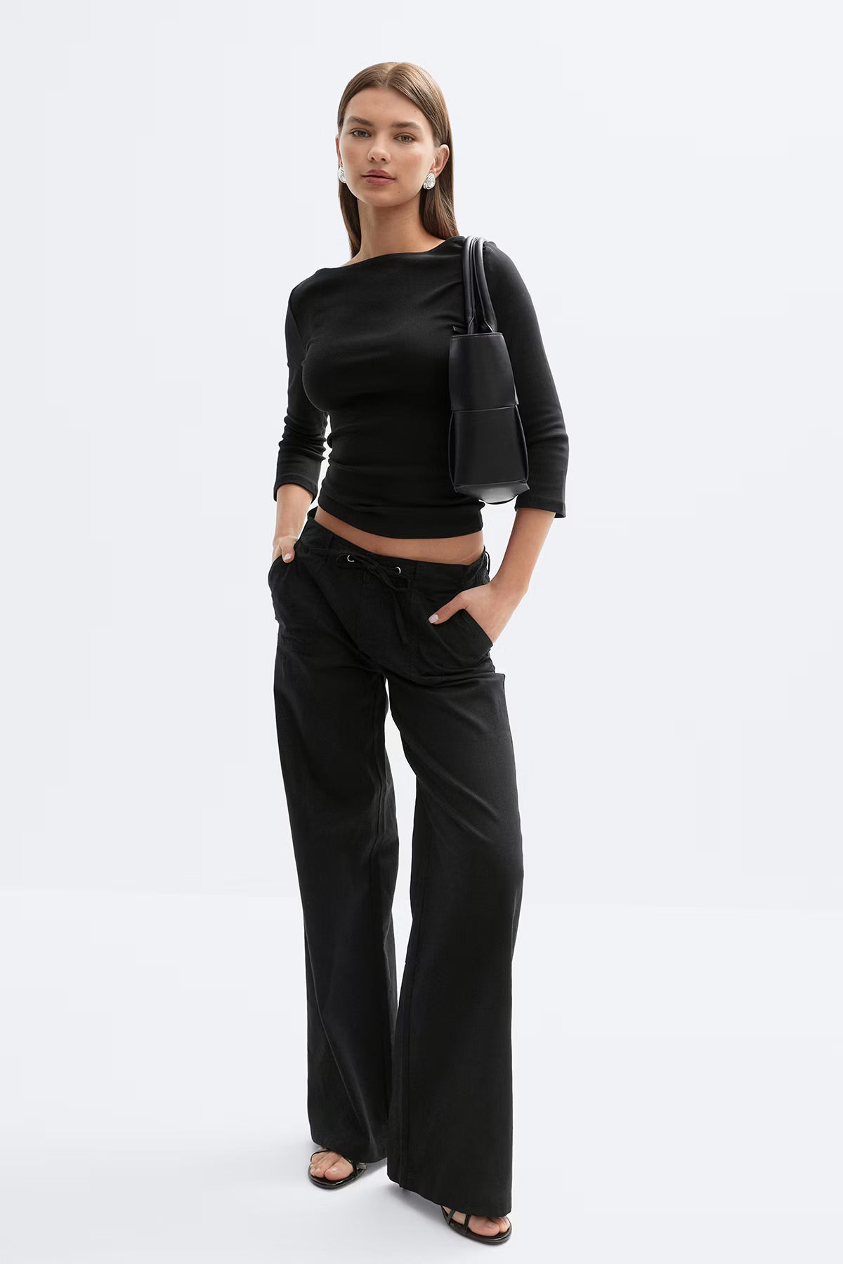 Quarter sleeve boatneck top - Black