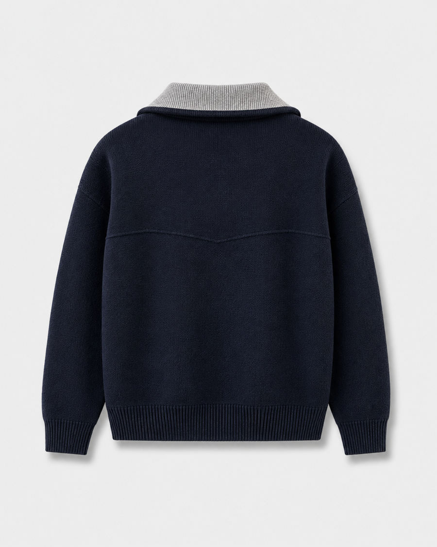 Noiréve – Contrast Collar Knit Zip-Up