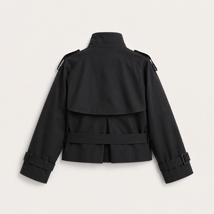 Cropped Belted Trench Jacket - Black