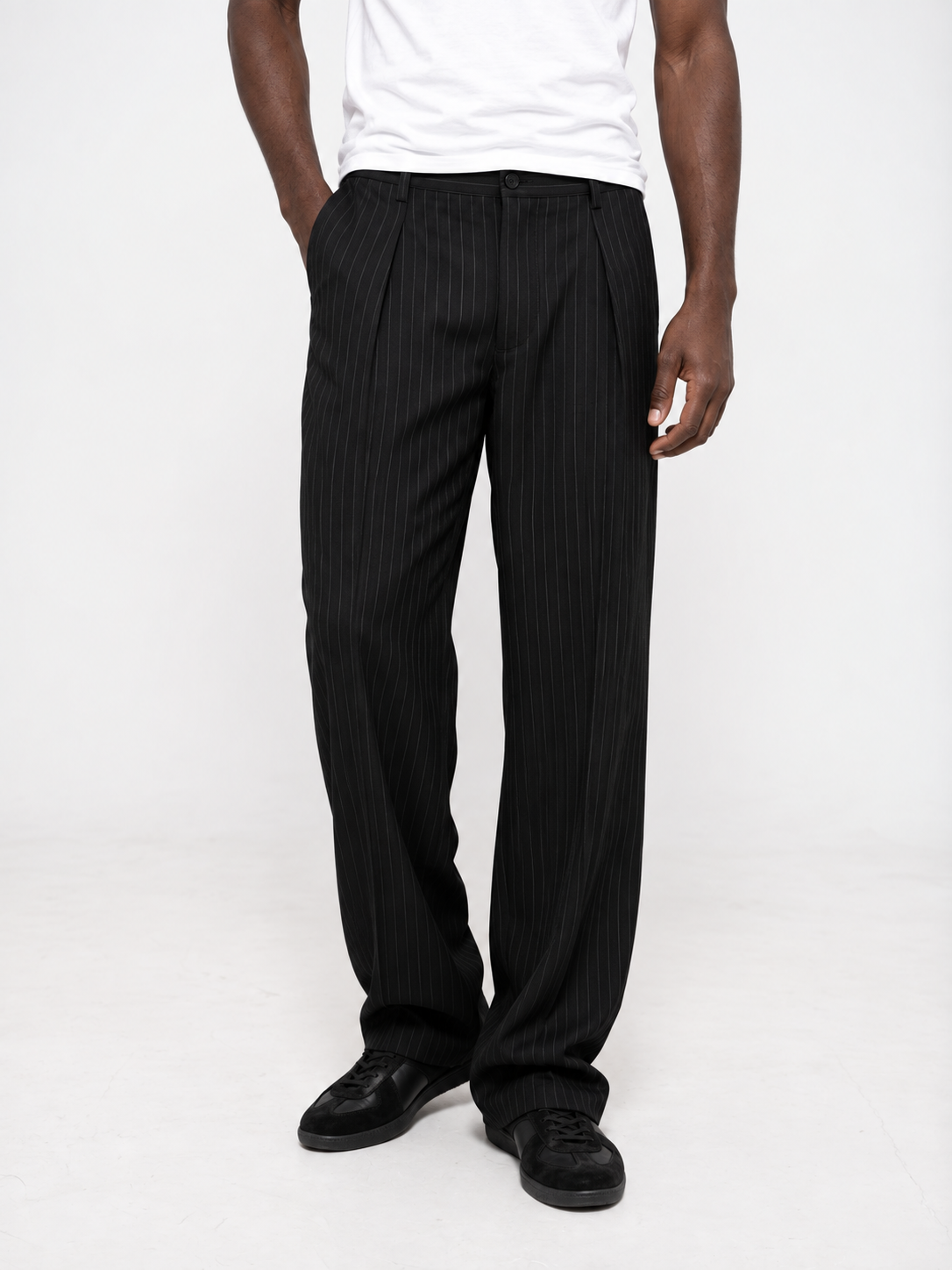 Pinstripe Pleated Trousers