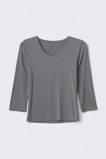 V-neck quarter sleeve top - Grey