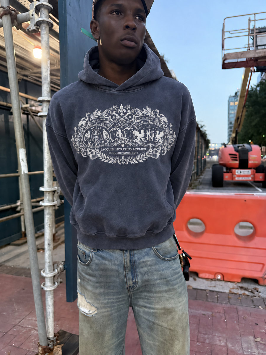 Sunfaded Horatius Crest Hoodie - Navy