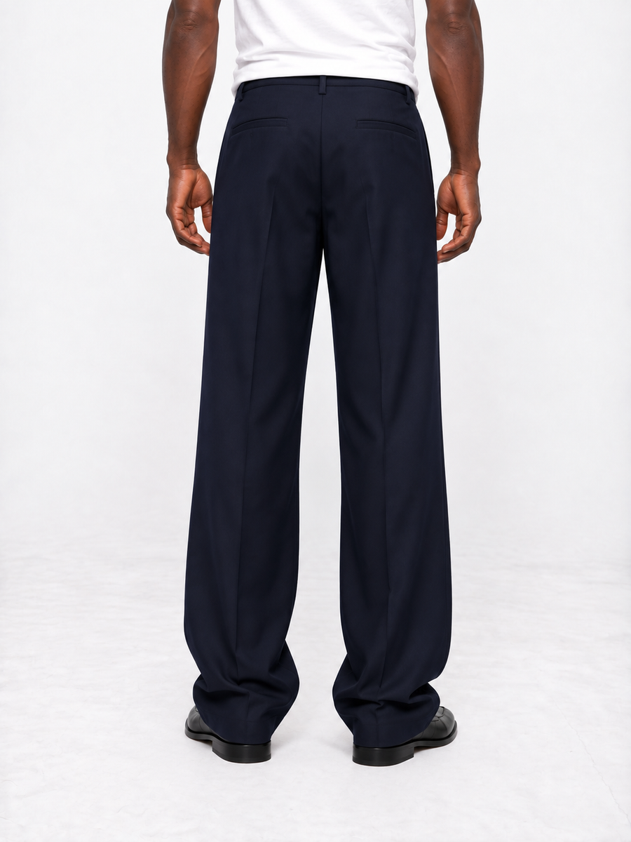 Navy Pleated Trousers