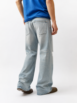 Bateau Distressed Straight Jeans — Light Grey Wash