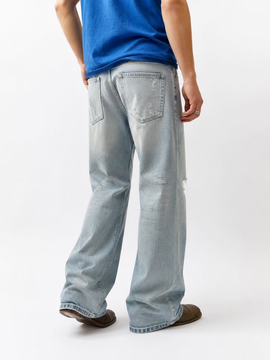 Bateau Distressed Straight Jeans — Light Grey Wash