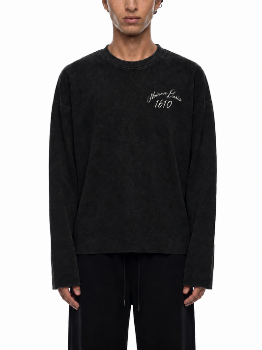 1610 Washed Black Waffle Longsleeve