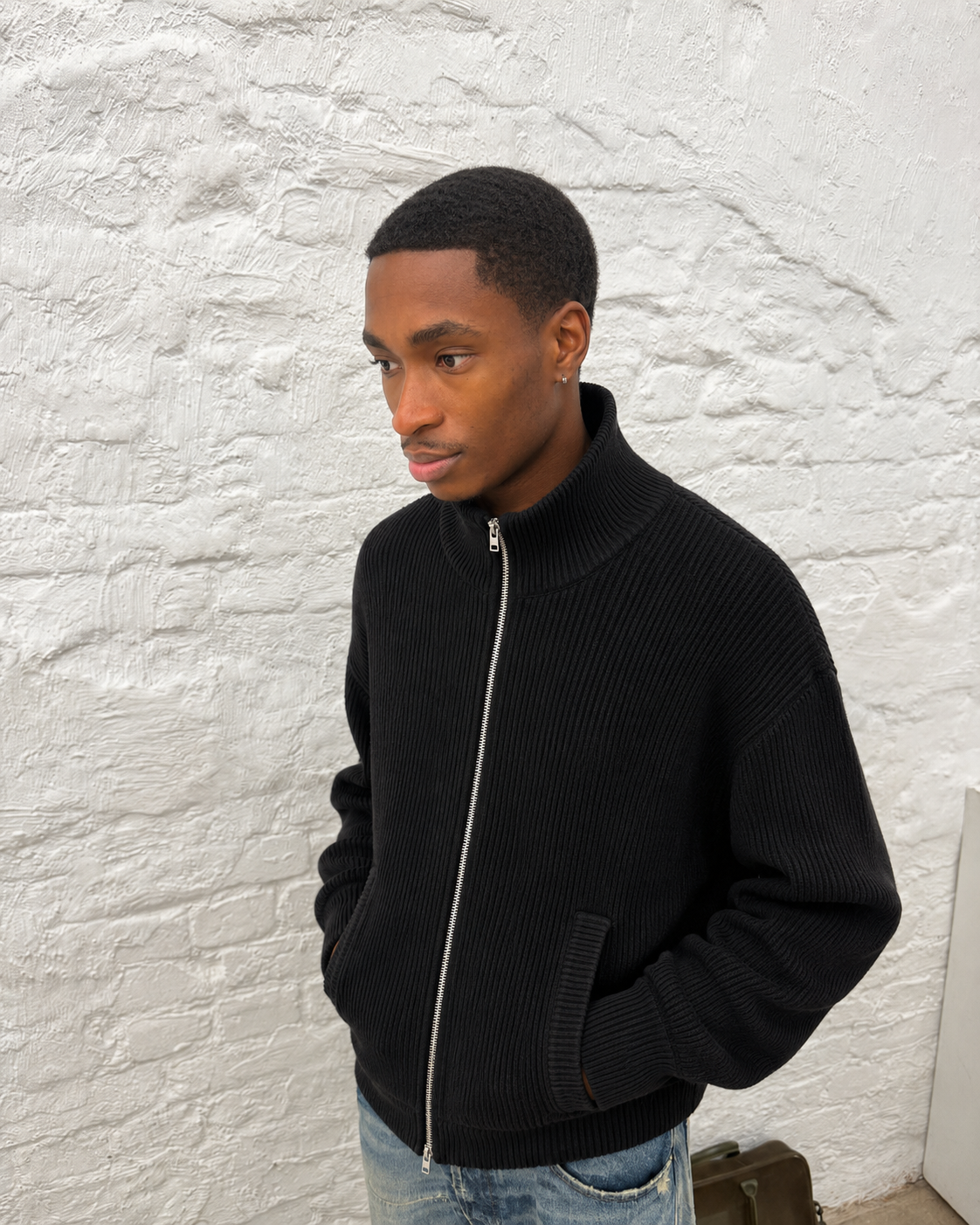 Black Knitted Double Zip