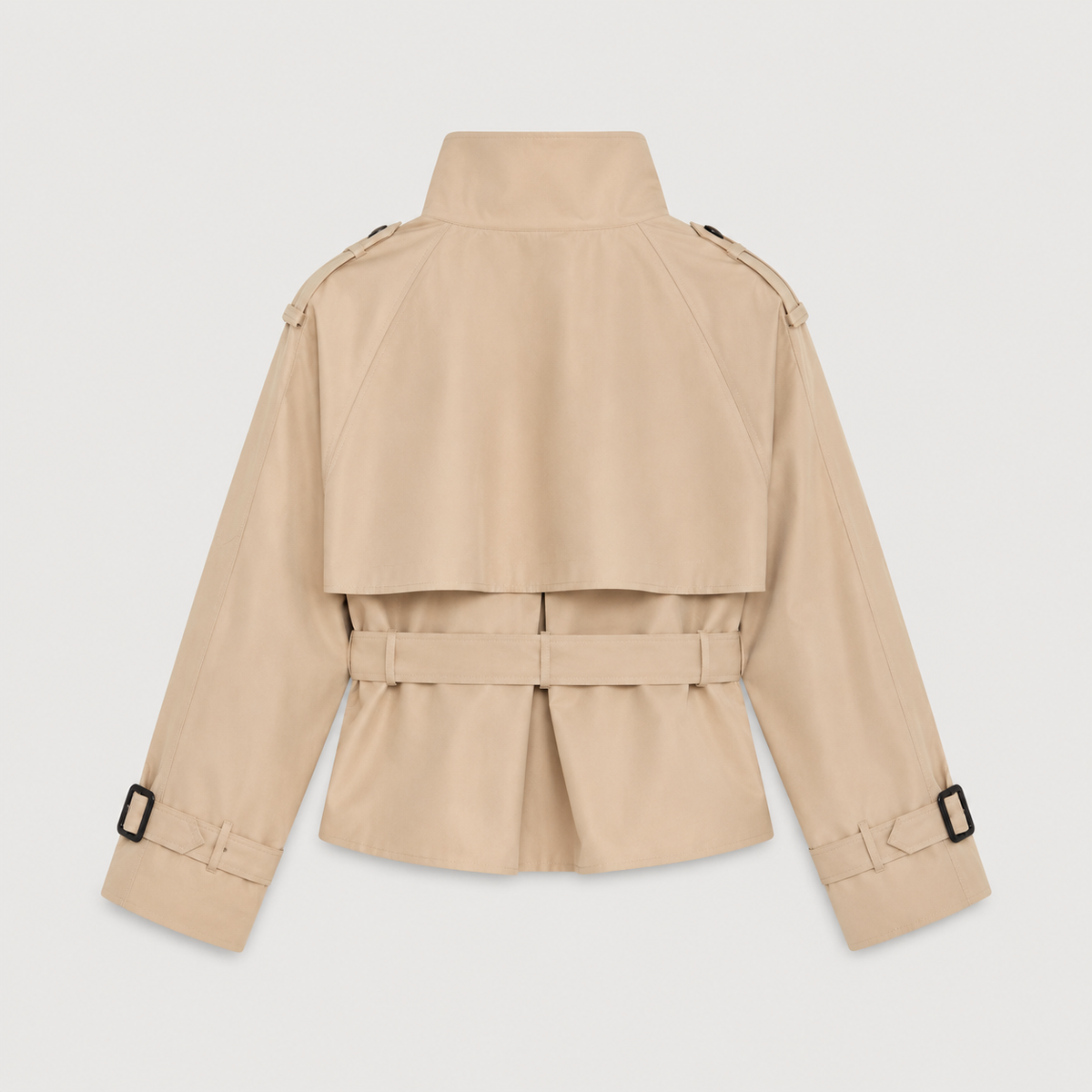 Cropped Belted Trench Jacket - Creme