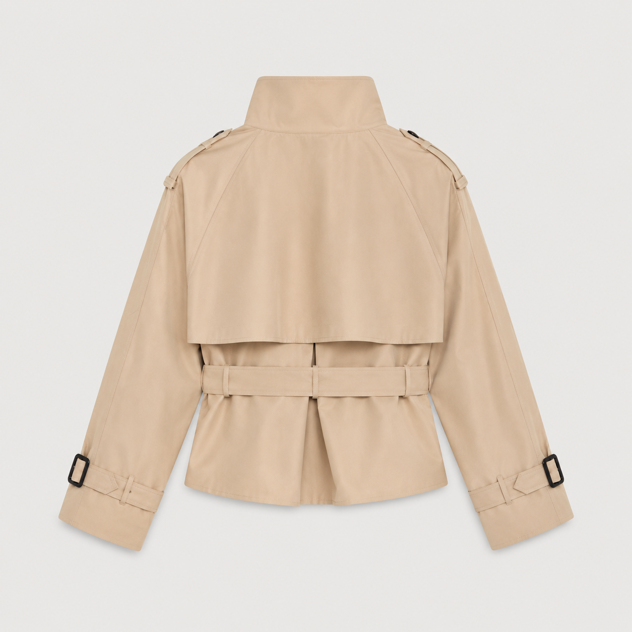Cropped Belted Trench Jacket - Creme
