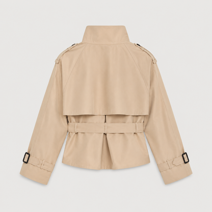 Cropped Belted Trench Jacket - Creme