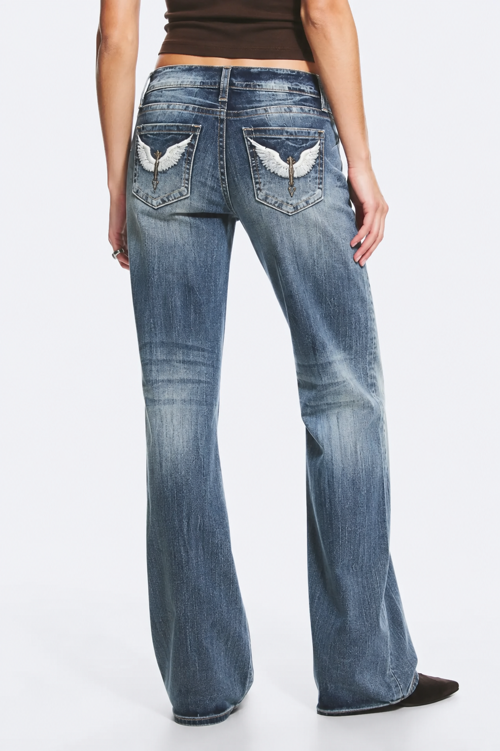 Washed Wing Bootcut Jeans Blue