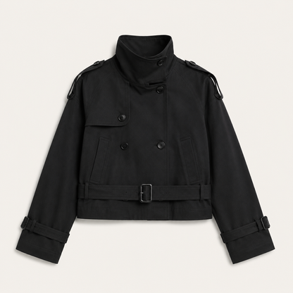 Cropped Belted Trench Jacket - Black